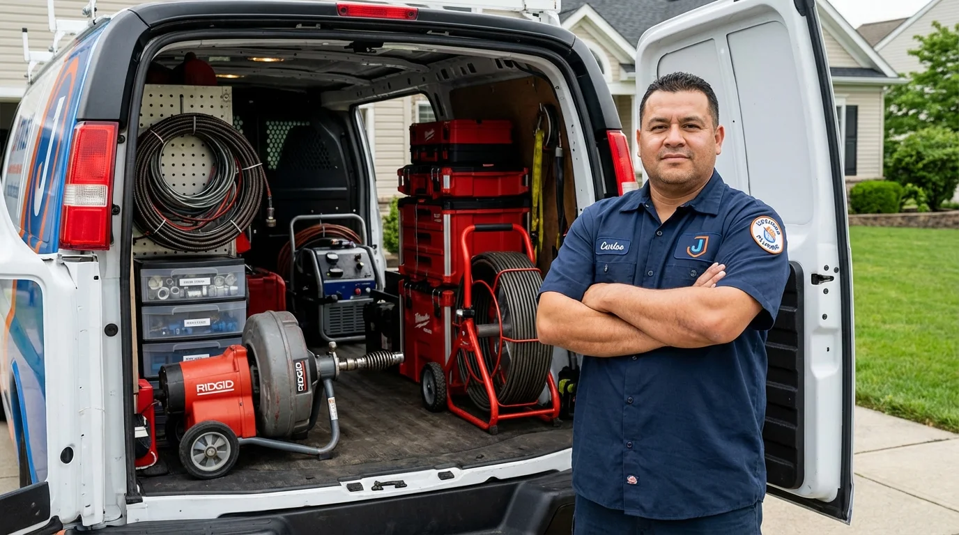 Professional drain cleaning equipment and Johns Plumbing LLC plumber in Mount Holly