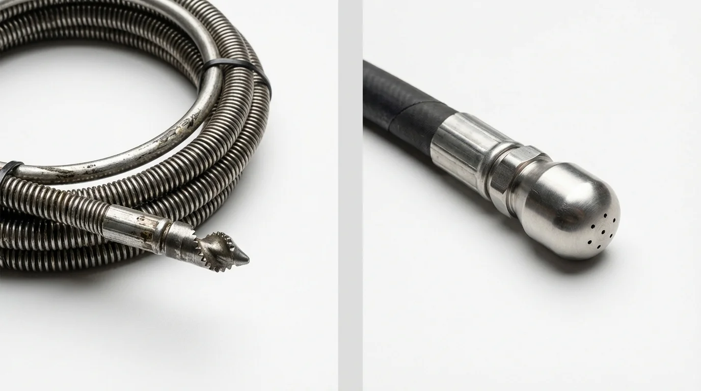 Drain snake cable and hydro jetting nozzle used for drain cleaning in Mount Holly, VT