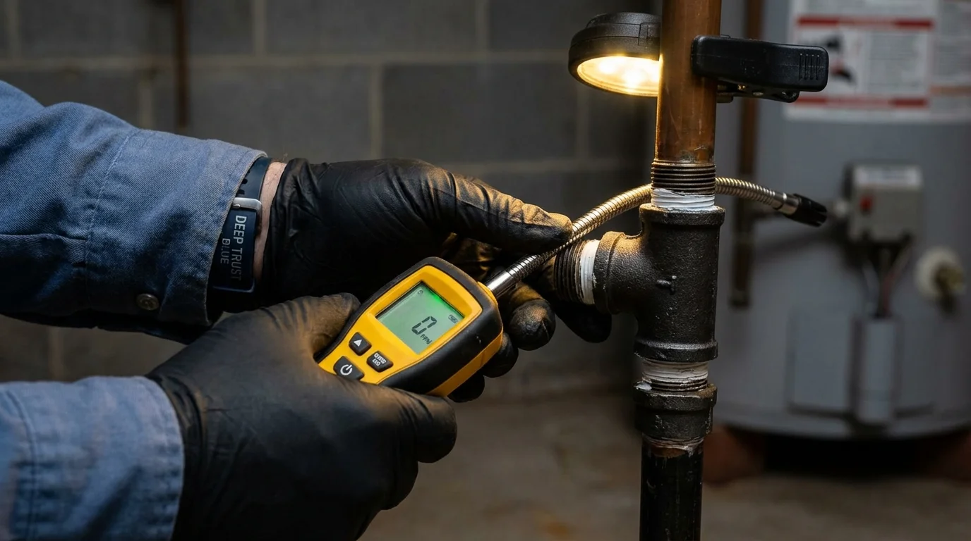Gas leak detection with electronic sniffer by Johns Plumbing LLC in Mount Holly